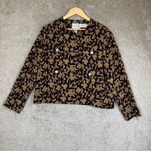 Karin Stevens Vintage Shirt Womens 16 Brown Floral Long Sleeve Button- 2743*